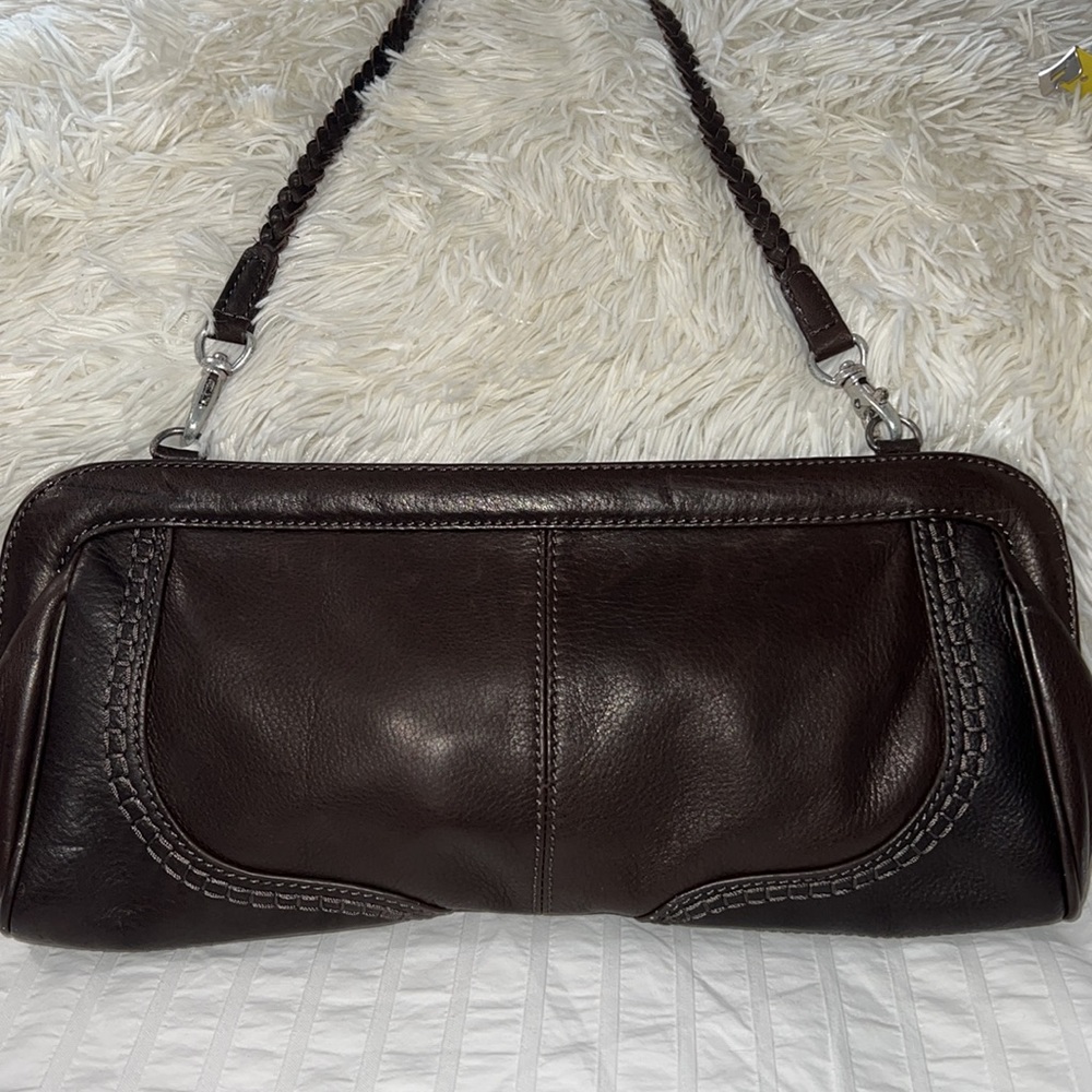 SIGRID OLSEN LEATHER brown clutch with shoulder strap - Picture 1 of 13